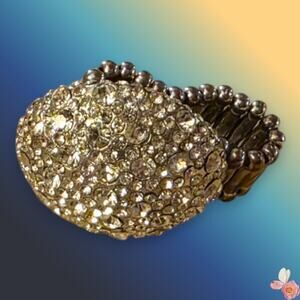 Pavé Dome Statement Stretch Ring Silver Tone Clear Rhinestones 129